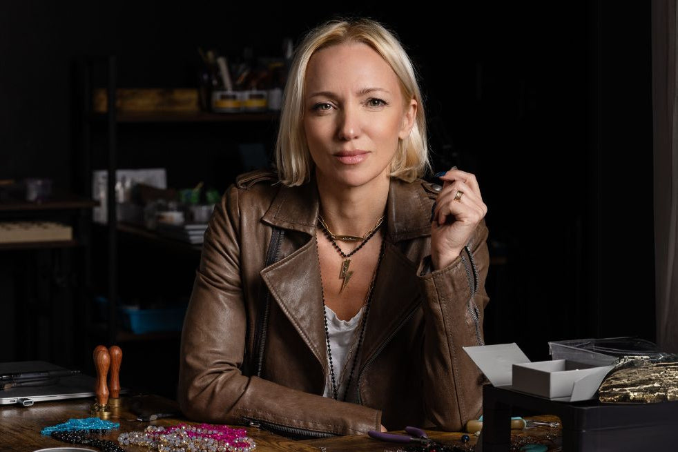 Katia, founder of Katia Designs, at her workbench